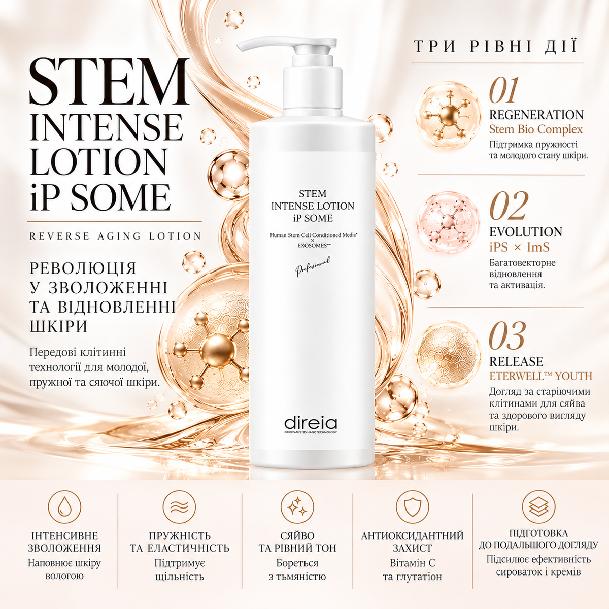 Direia Лосьон для лица anti-age уход со стволовыми клетками STM iP Some Intense Lotion 400 мл 740738 &ndash; фото официального дилера бренда Direia в Украине